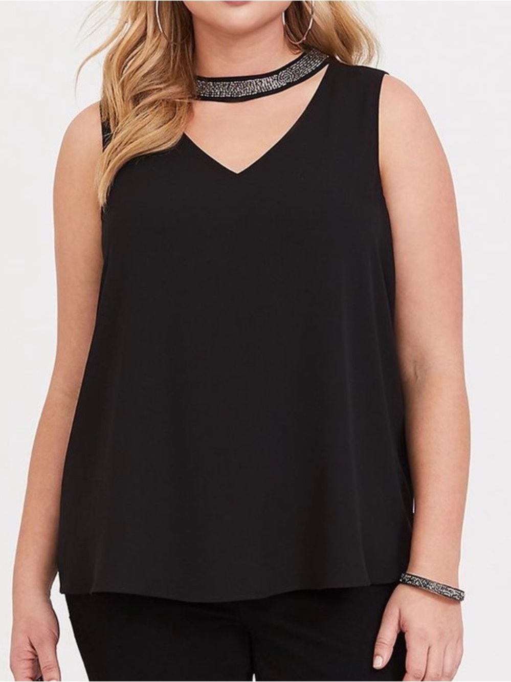 torrid Black V-Neck Sleeveless Chiffon Beaded Choker Blouse